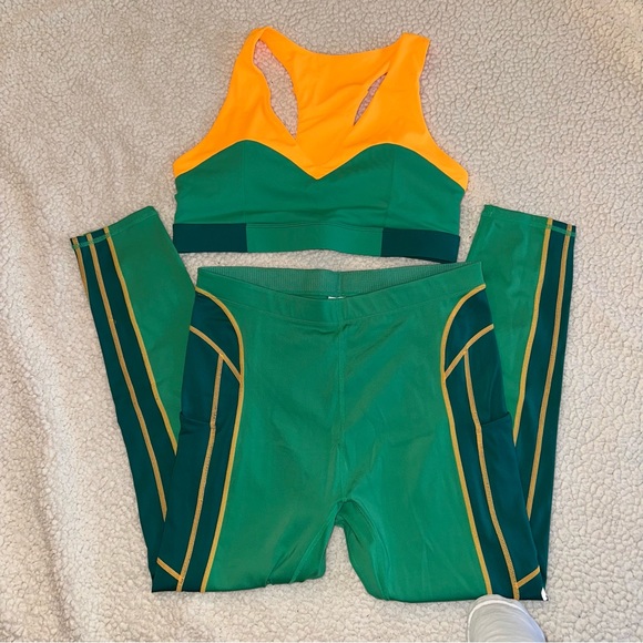 Fabletics Pants - Fabletics Tropical/Deep Cyprus/ Desert Sun Sports Bra and Leggings Set